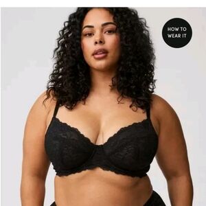 Torrid Unlined Full Coverage Bra Underwire Black Floral Lace Plus Size 44DDD NWT